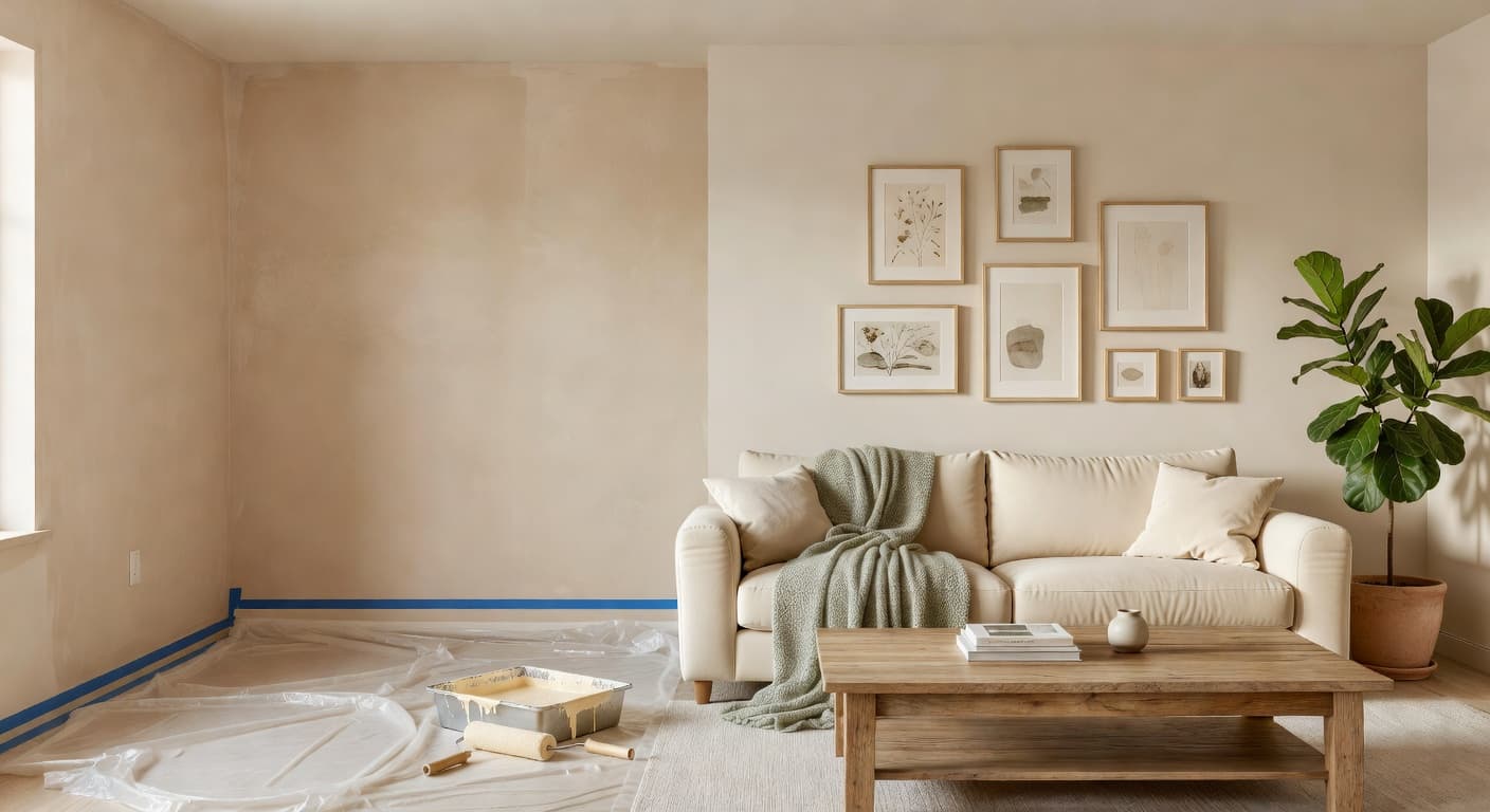 A room mid-renovation alongside its finished design